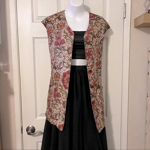 Bogari Vintage Silk Floral Vine Paisley Print Button Down Open Vest Top Sz M - Picture 1 of 10